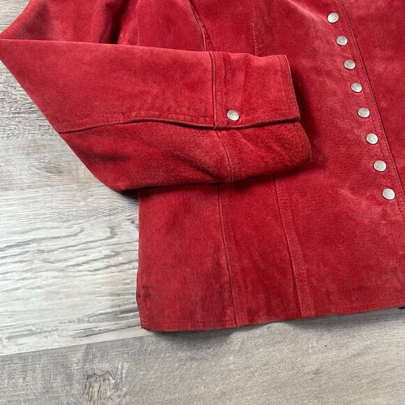 Live a Little Red Suede Leather Snap Jacket XL - Picture 3 of 6